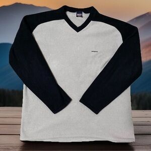 Vintage Patagonia Capilene Mens Large Gray Black Fleece Long Sleeve Made in USA